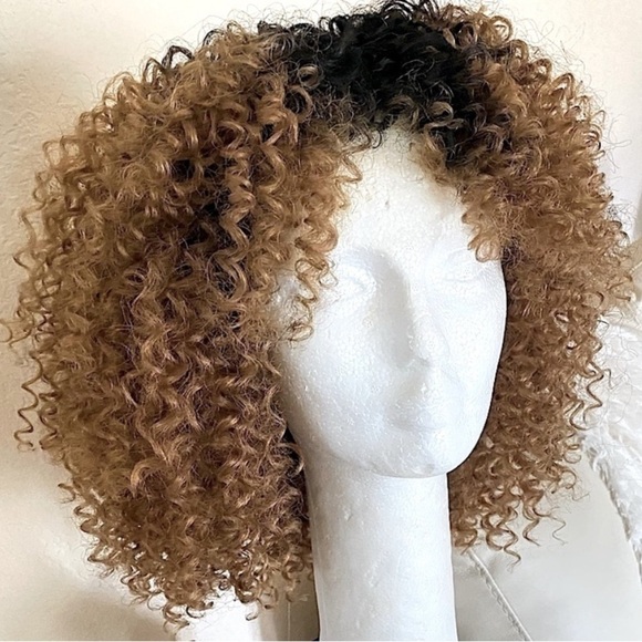Women’s Curly Ombré Honey Brown Black Full Wig Synthetic Voluminous NWT - Picture 2 of 11